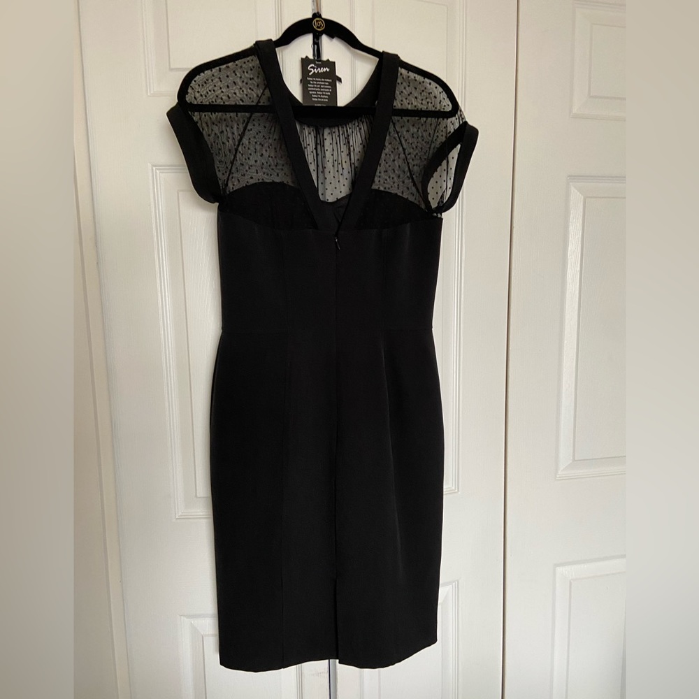 WHBM Iconic Siren Sheer Neckline Sheath Black Dress